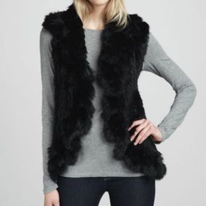 525 America, black ruffle rabbit fur vest